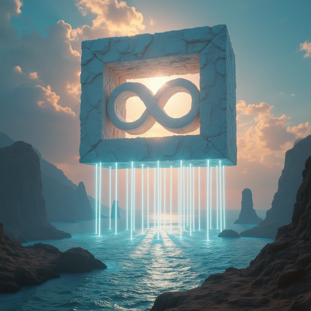 ethereal fantasy concept art of a floating monolithic alien square structure, (laserbeams shaped like an ((infinity:4.6) symbol:3.2):4.4), scifi, view angle(drone) , sky contains battle ,highly detailed, photorealistic, dynamic angle, intricate detail, hyper-realistic, arid rocky planet with ocean, futuristic transportation, on another planet, futuristic utopia, alternative living, uhd, 8k, alternative transportation, high quality, exciting mood, euphoric atmosphere, (otherworldly, alien:4.5),
