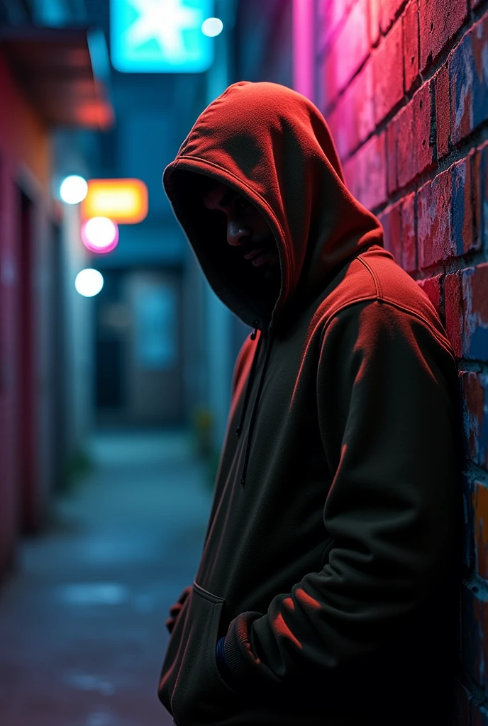 A man wearing a brown hoodie that covers his eyes