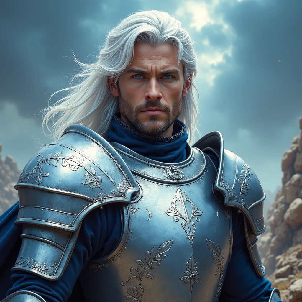 male Armor front
Silver Hair, blue eyes,