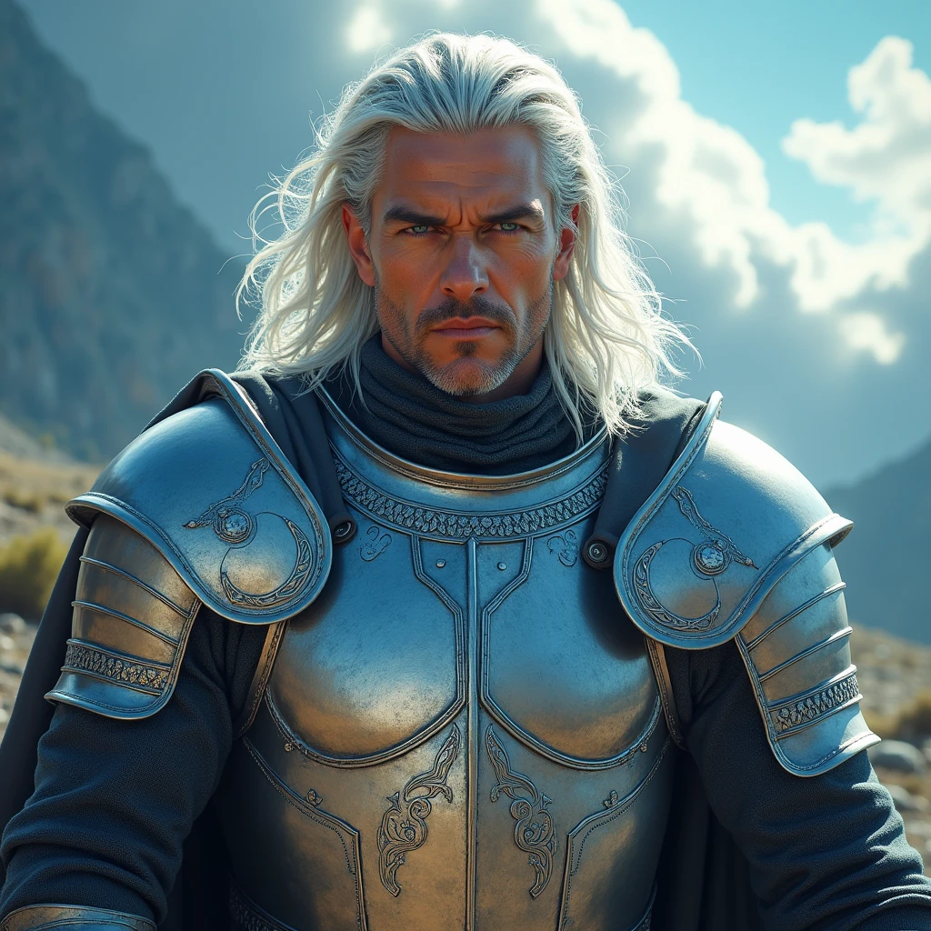 male　Armor　front　
Silver Hair, blue eyes, 
