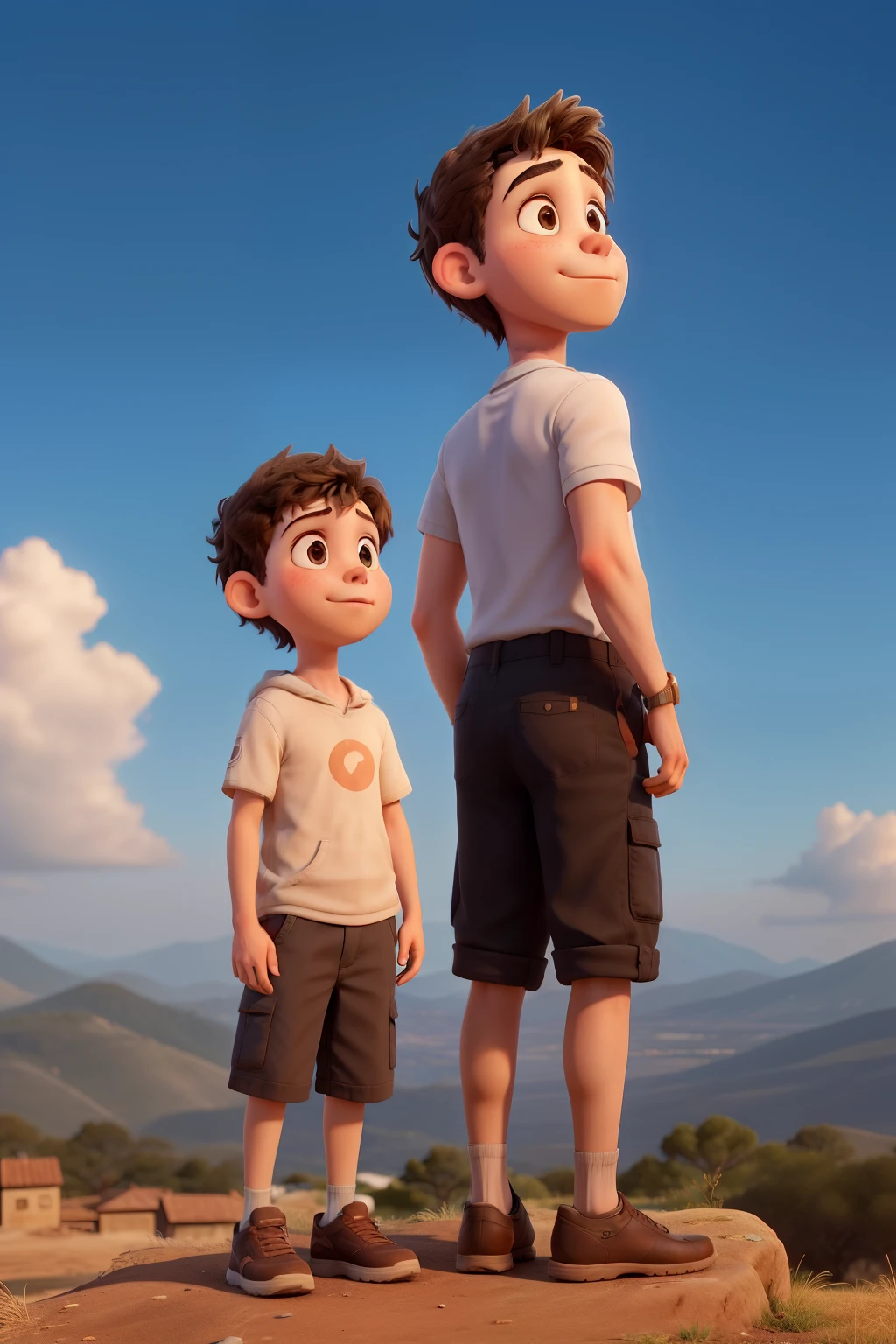 a boy and a girl and standing on the hills and waching to the sky
