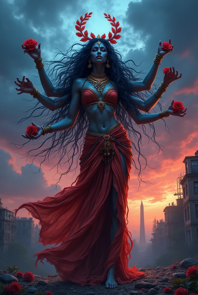 Combination of a abused lady and Kali god