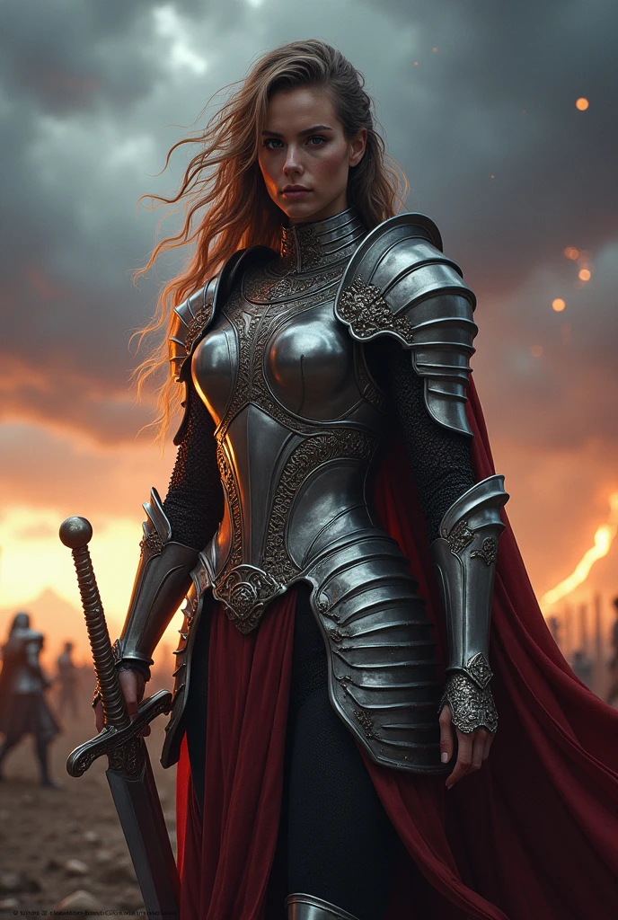 cover the lady from top to bottom in battle dress