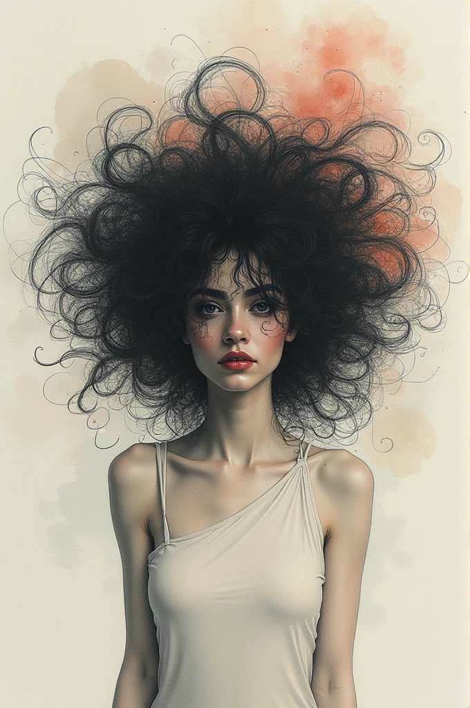 sketchy curly hair women without face drawing