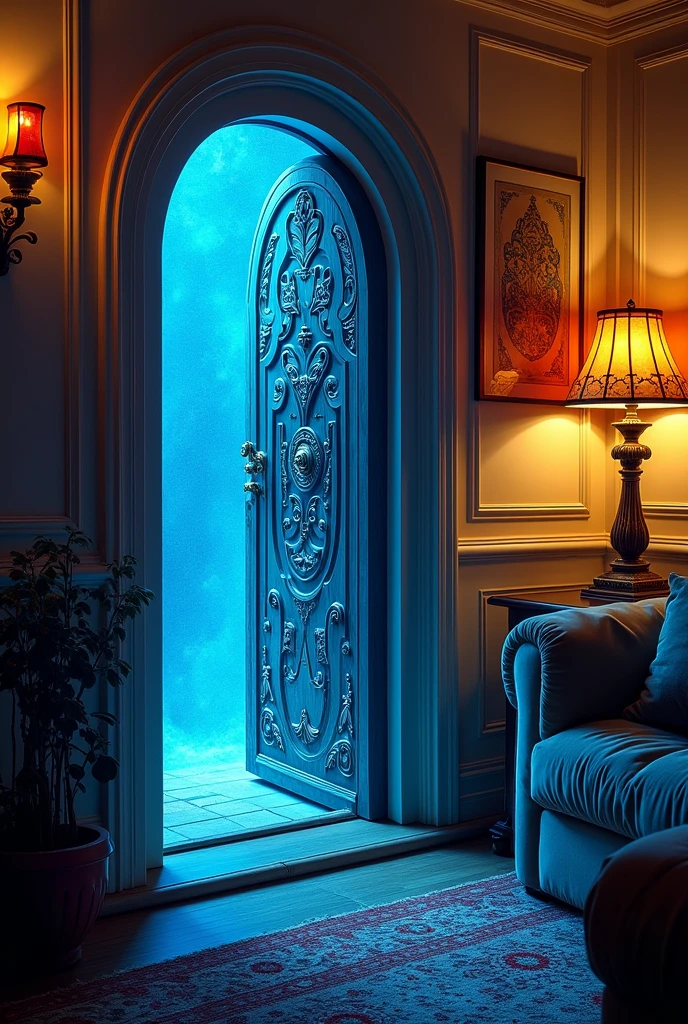 Magic door to anywhere at home(There was a blue light coming out of the door.)