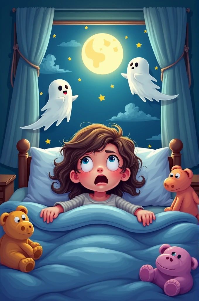 my mother ghost story with shocked expression during sleep time image for hand magazine in cartoon 