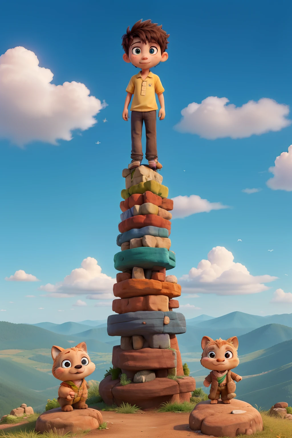 children are standing on the hills and waching the colourful sky hiving different hues