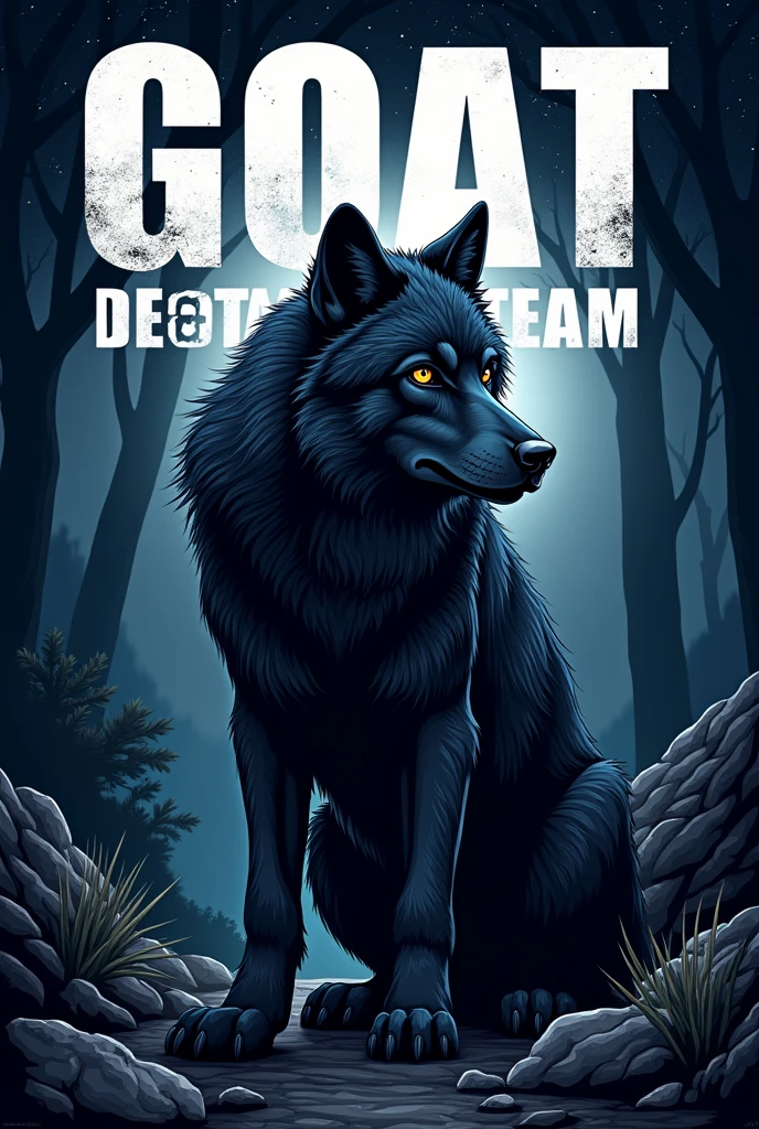 Black serious wolf under letter “GOAT DISPATCH TEAM”