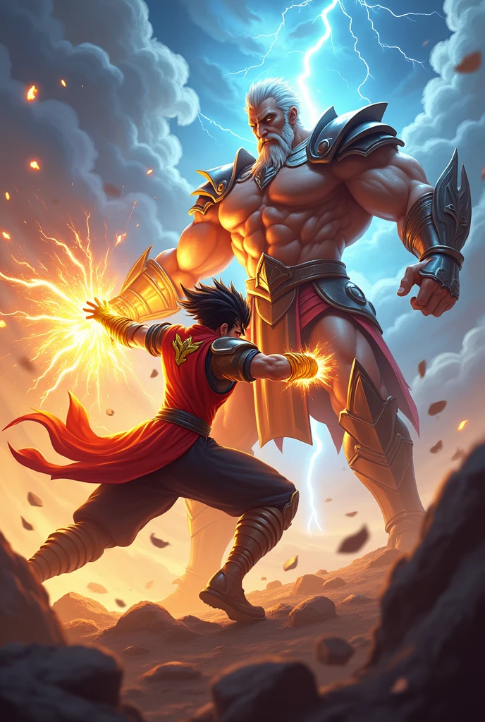 Sun from Mobile legends wearing a thunderbelt 
Fighting hylos from Mobile legends