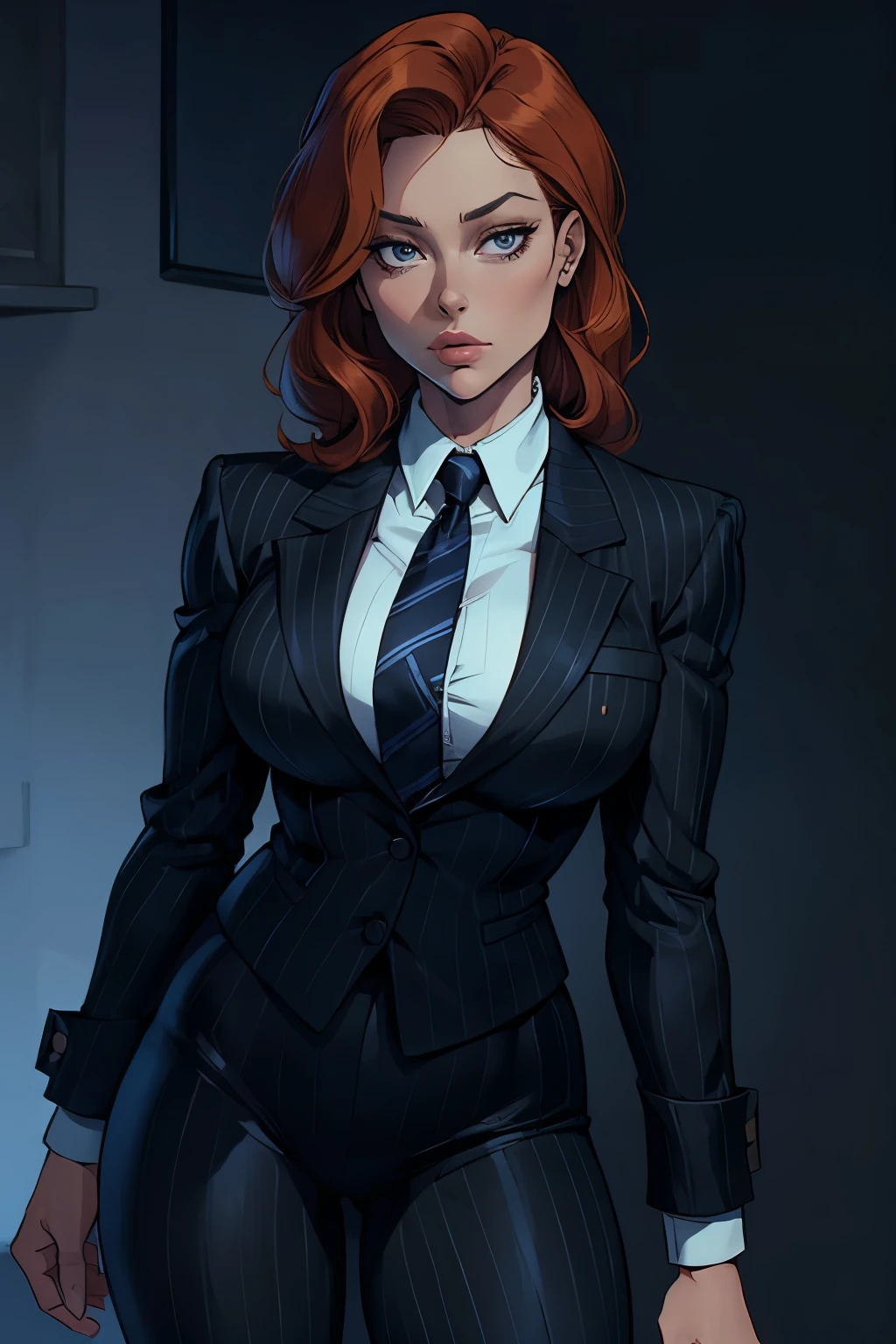 FBI agent Dana Scully from "The X-Files." 90's, black pinstripe suit.