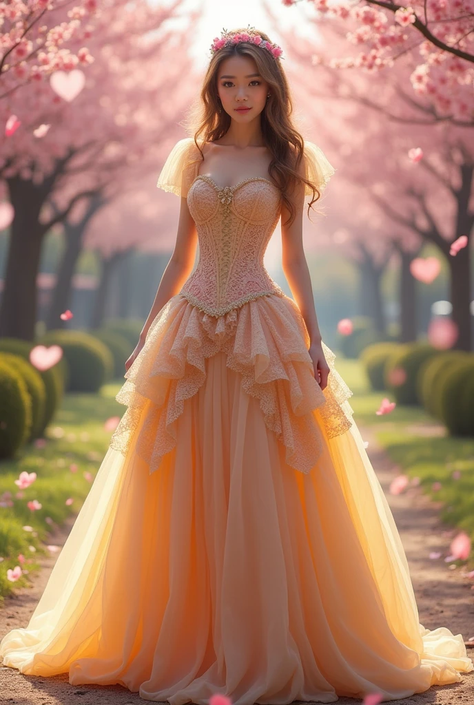 Front short back long dress that looks like inspired by snow white dress from Disney want to have snitch waist corset kawaii look to have the feel of the Disney but a bit mature use the color need lace and Tulle maybe sandwiched and flipped inside out pannels to more 3d or make it like maid cafe dress alike but have the feel I t