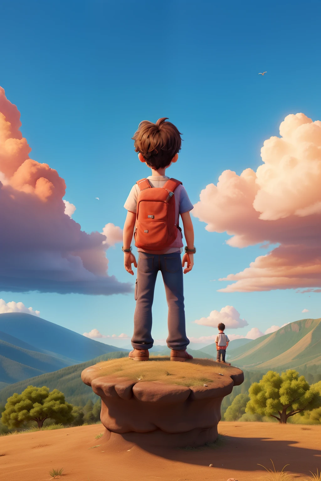 children are standing on the hills and waching the colourful sky hiving different hues