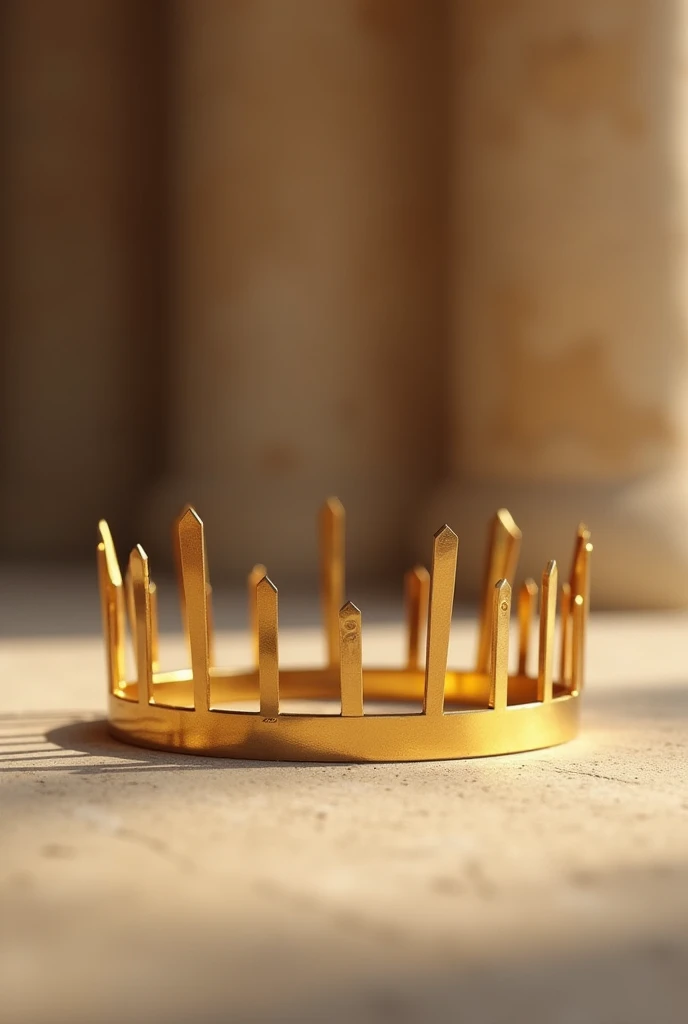 Gold crown。without any embellishments such as gems or bumps、flat and simple。A ring、Extending upwards in the shape of a rectangle at equal intervals。Vertically long。