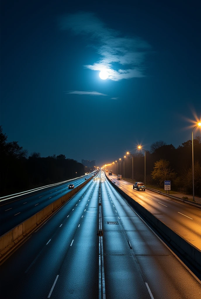 The moon shining on the Metropolitan Expressway at 1:00 AM
