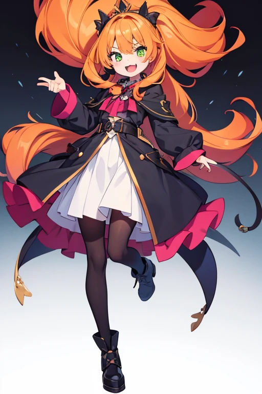 1girl,queen,green back,full body,orange hair,big fangs,cute