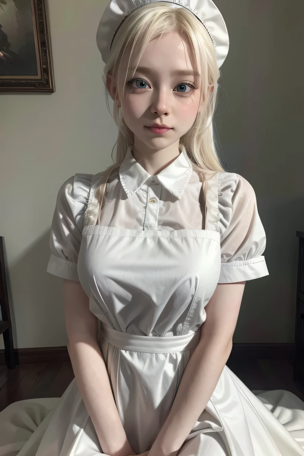 beautiful albino girl wearing a maid uniform