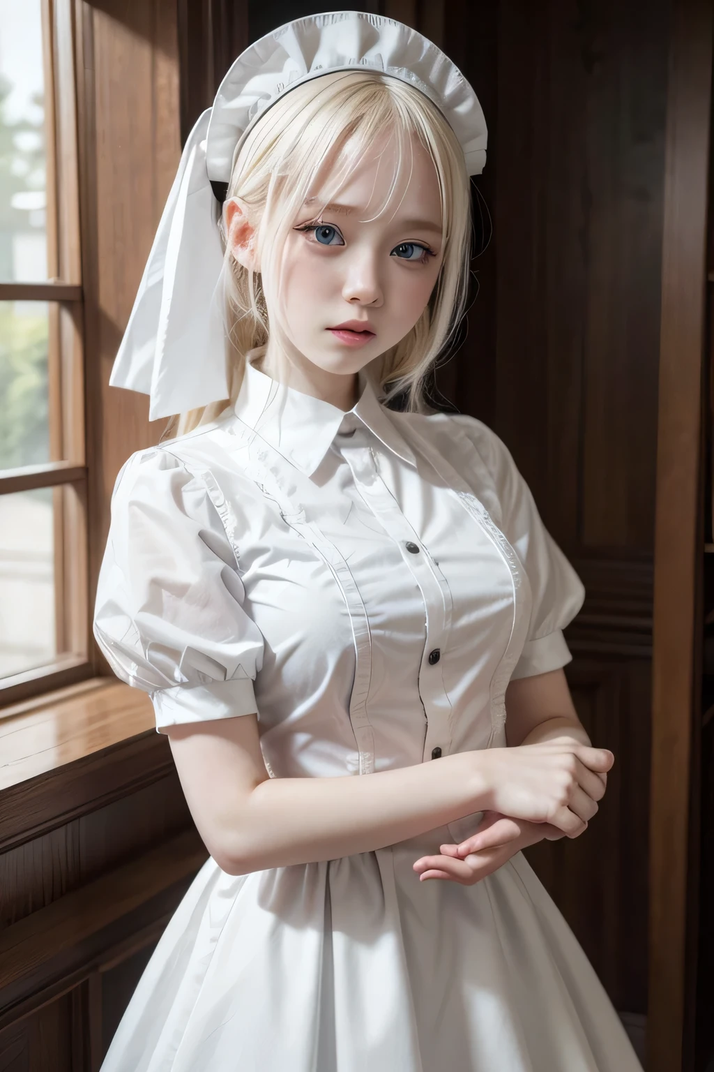 beautiful albino girl wearing a maid uniform