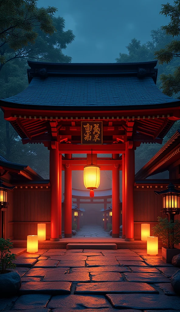 A dojo at night lit by lanterns, HD, 4K,Realistic