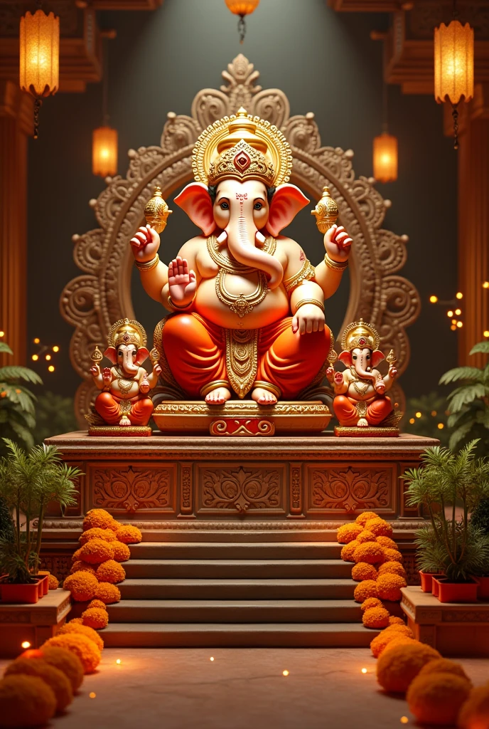 Ganpati bappa murti on two of thick levels with smaller ganpati bappa on the 1 stair