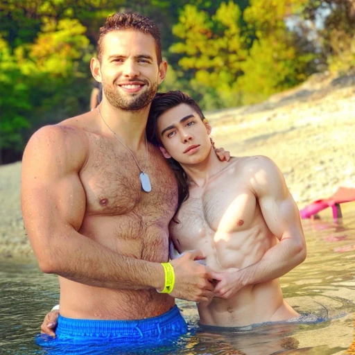 Add another effeminate man without a shirt, Whole body.