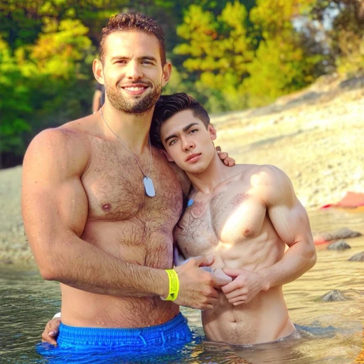 Add another effeminate man without a shirt, Whole body.