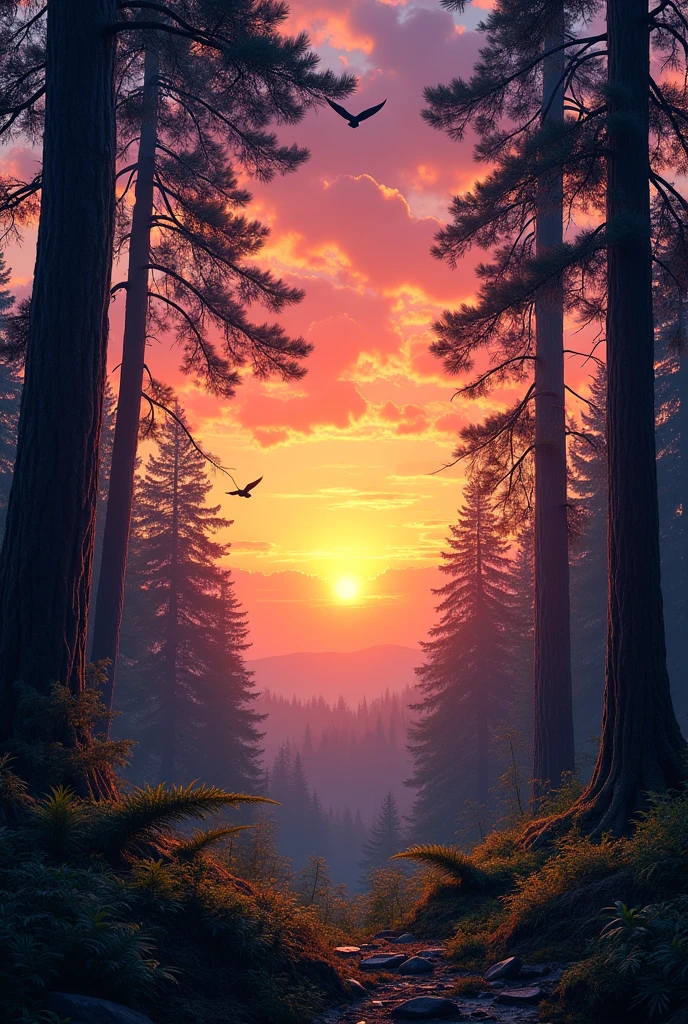 Sunset in the forest