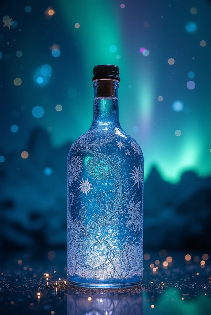 aquarius，Mysterious Blue Starry Sky，Aurora colored galaxies，An ancient and magical water bottle