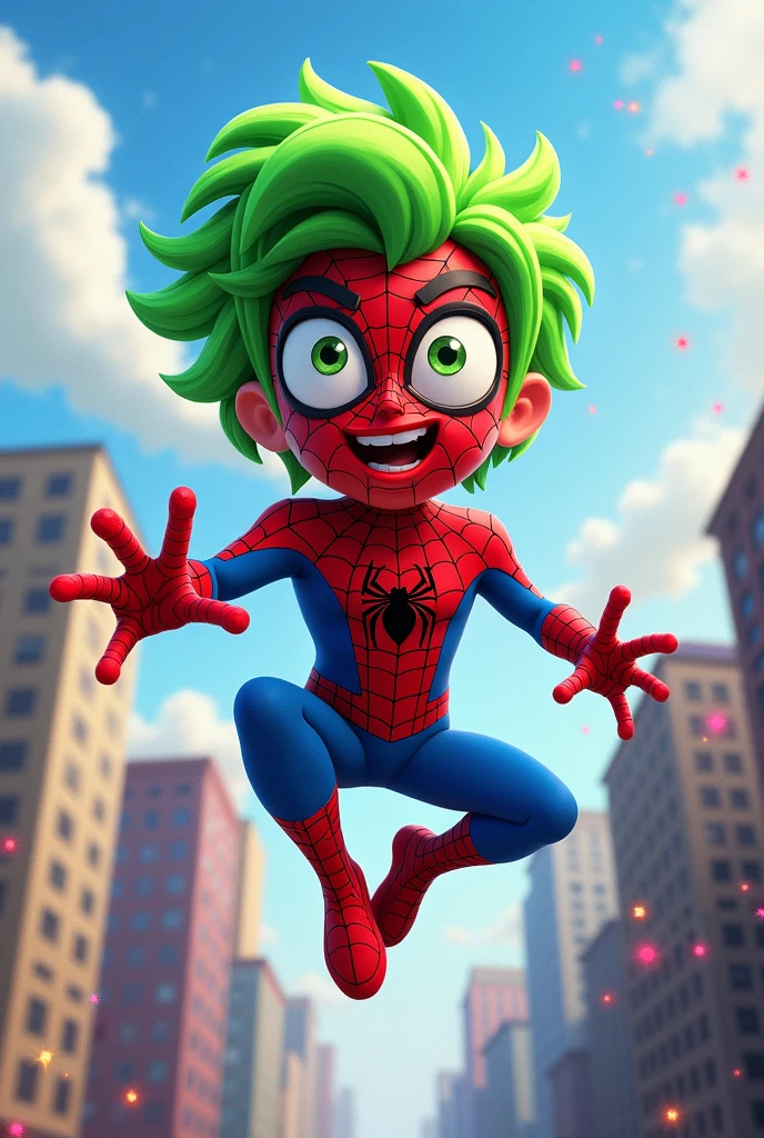 Cosmo from the Fairly OddParents series dressed as Spiderman 
