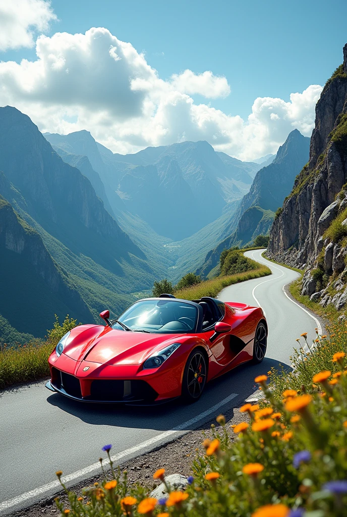 Seeing a car driving on a mountain road from the sky