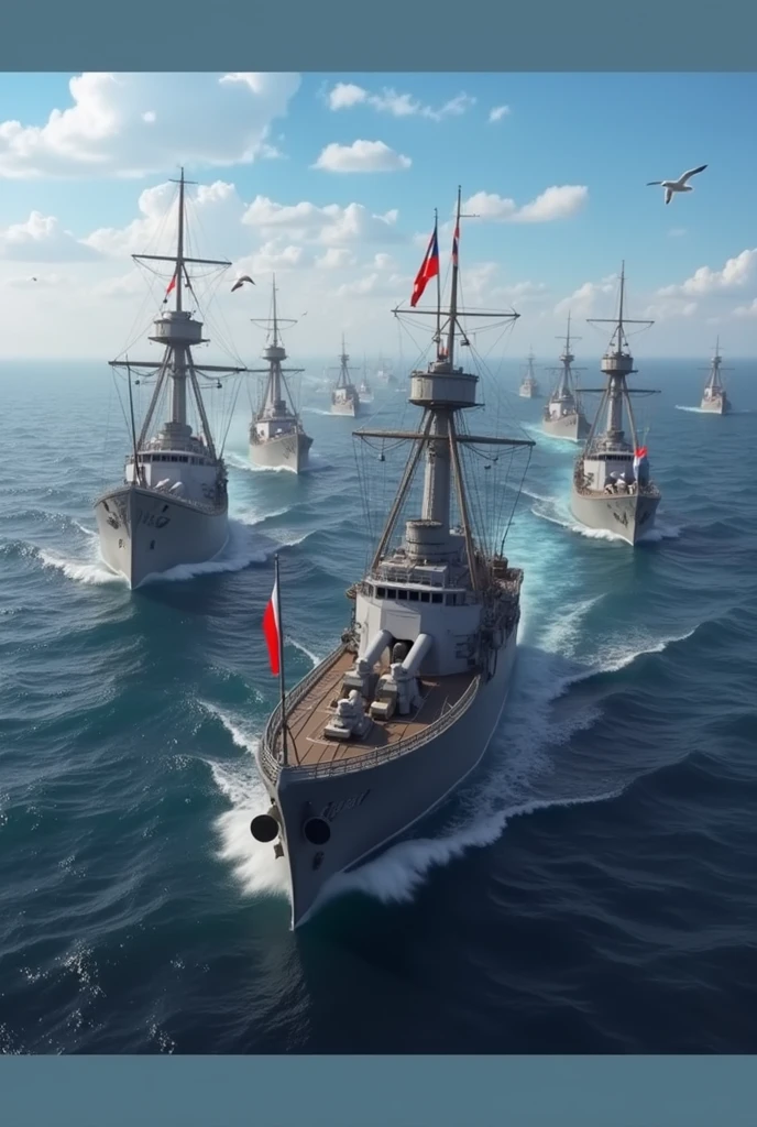 Warships sailing at the ocean