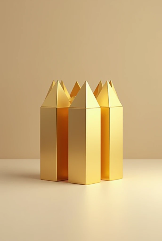 Gold crown。without any embellishments such as gems or bumps、flat and simple。A ring、Rectangles of the same size are spaced evenly and extend upwards at the same length。Very long vertically。The rectangle has 6 sides and the width is thick.、The upper part is not round but square and angular。