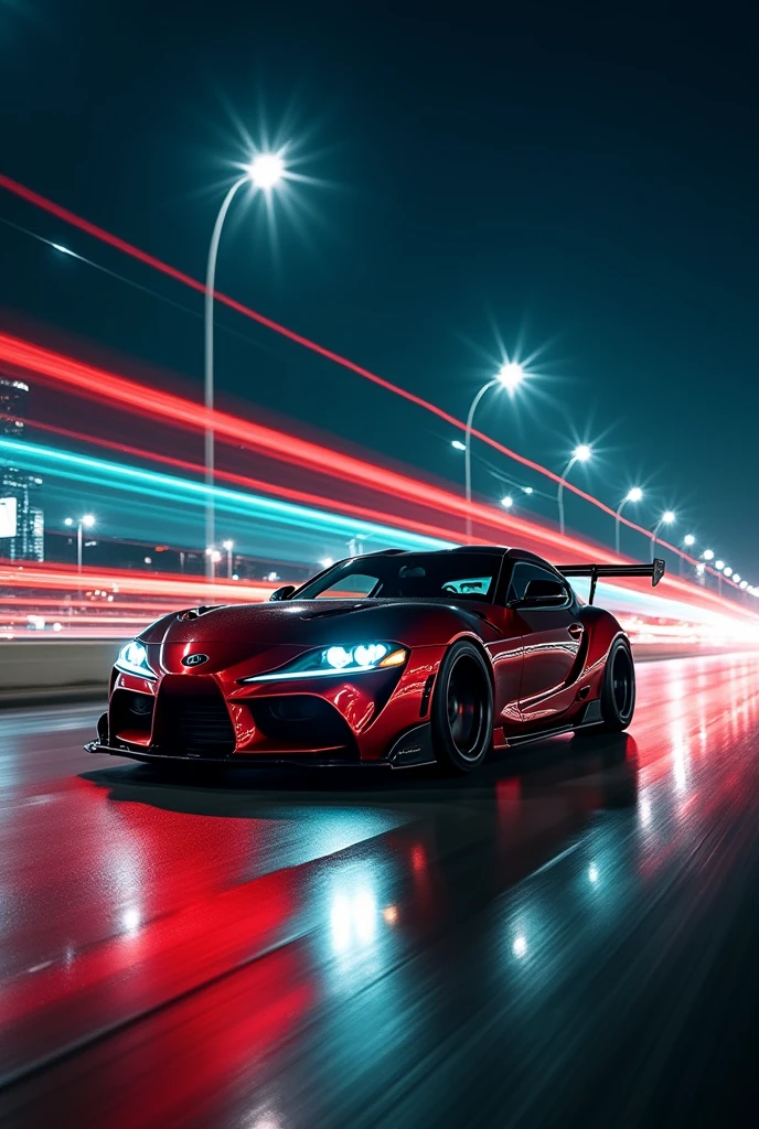 Car photography, RAW photo, Veilside Supra, toyota, Capital Expressway Battle at Night, Long Exposure,