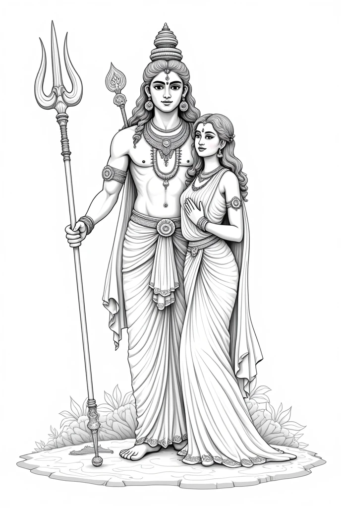 Lord murugan and valli . Line art image murugan having vel. Vel is triangular