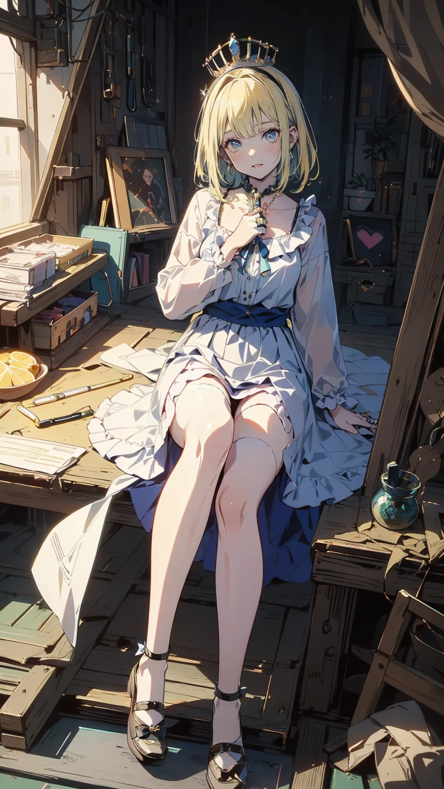 Top quality. Painting by Akihiko Yoshida. Illustration. Character design. Woman. 14 years old. A world of swords and sorcery. Miniskirt. Lying down and legs open. --auto --s2