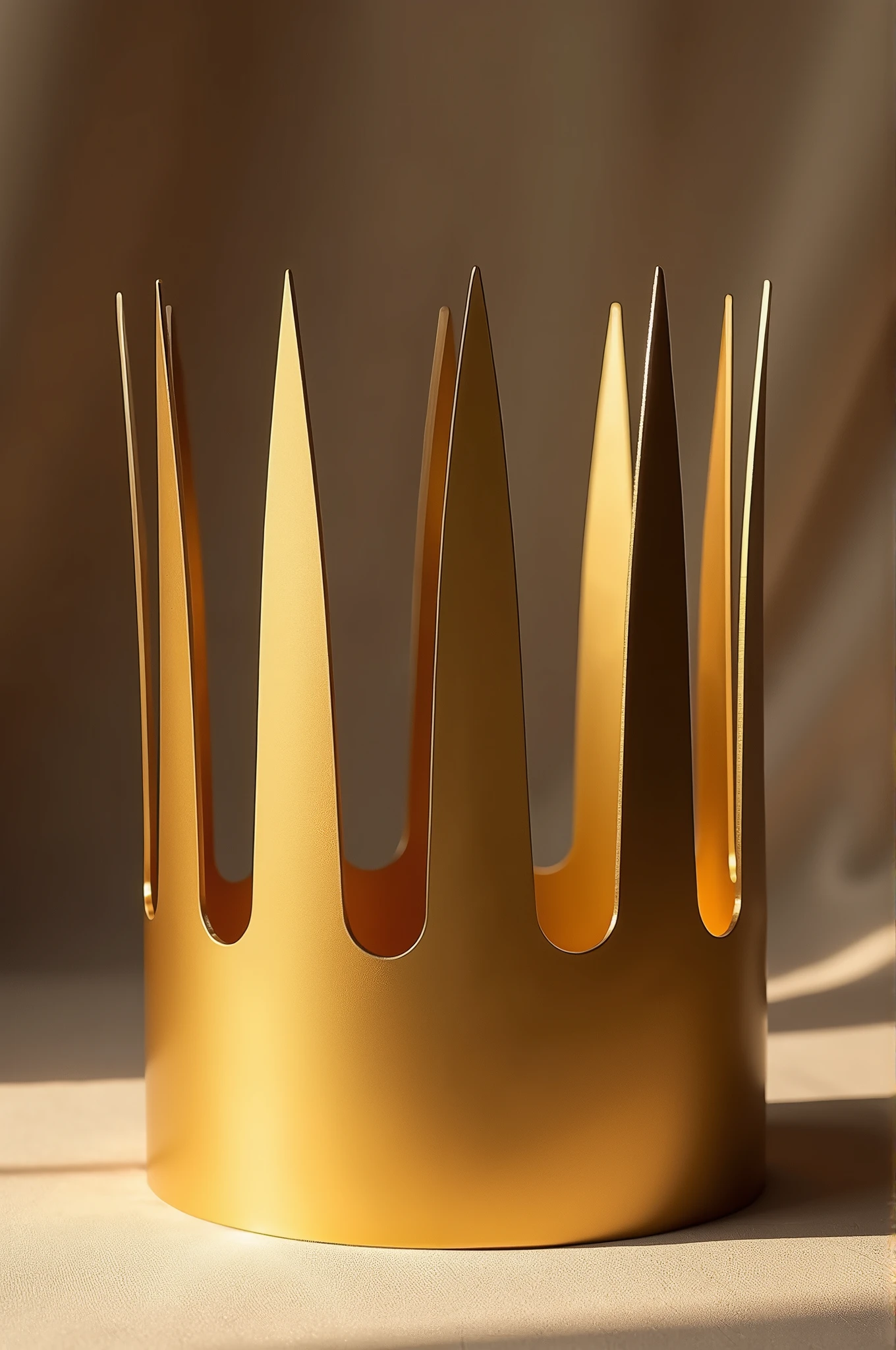 Gold crown。without any embellishments such as gems or bumps、flat and simple。A ring、Extending upwards in the shape of rectangles of the same size at equal intervals。Vertically long。The rectangle has 6 sides and the width is thick.