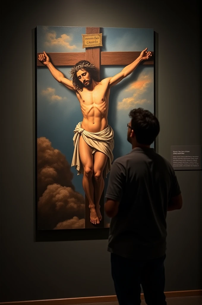 An artist explains the meaning of his painting of Jesus Christ on the cross
