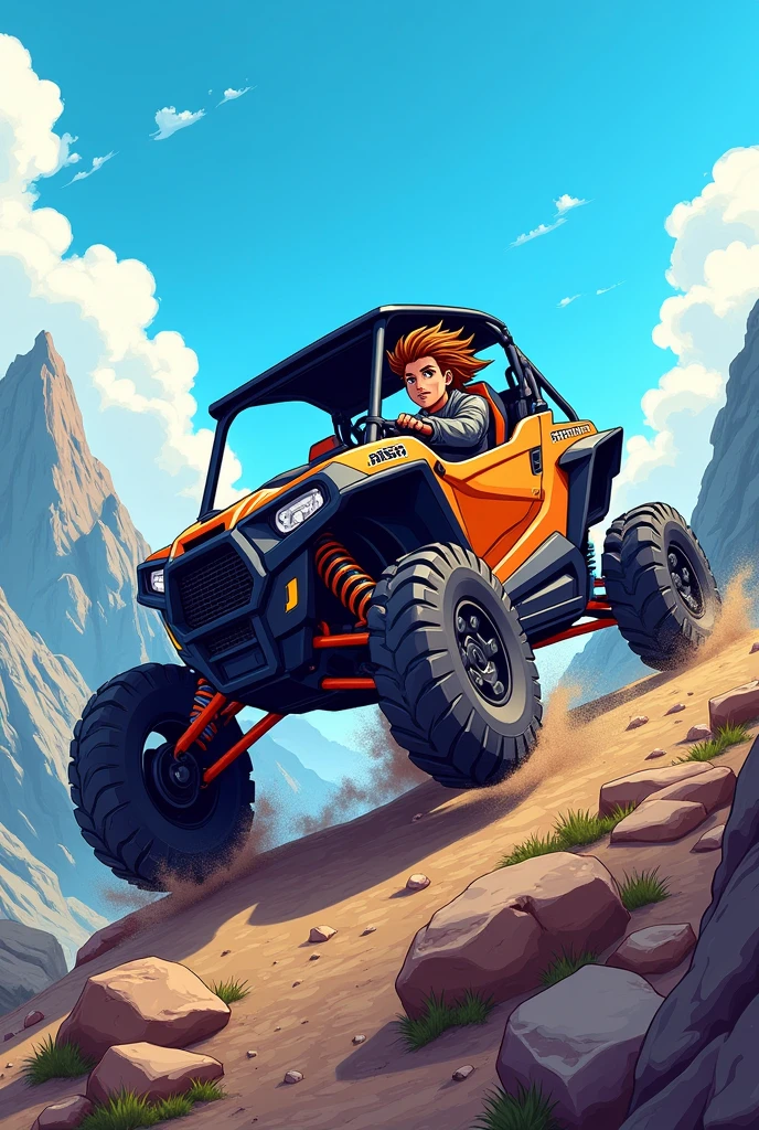 Rzr climbing a mountain anime style logo
