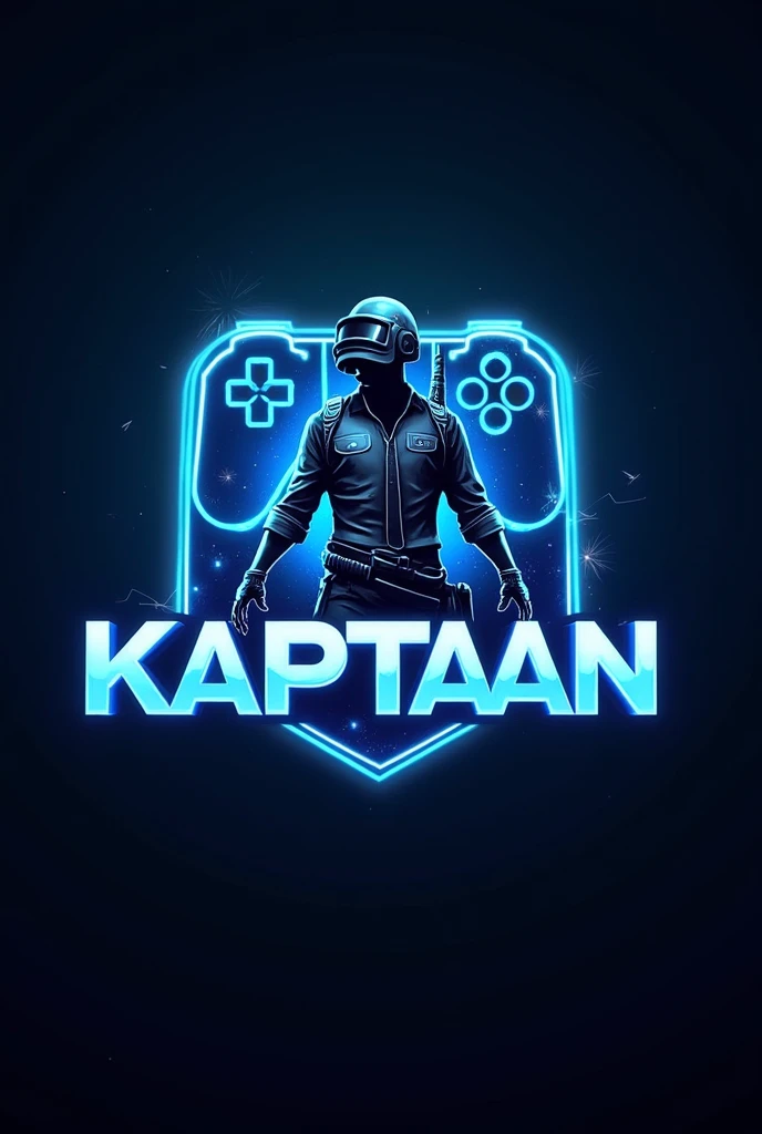 PROMPT This Gaming logo features the name "KAPTAAN" in a futuristic font and a Sky Blue color. and Pubg Charatar, The logo also has a stylized controller icon and a logo in the logo. The logo is designed to be attractive and eye-catching and to appeal to the logo. I hope you like it. EDITING