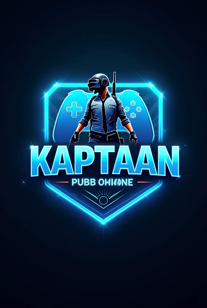PROMPT This Gaming logo features the name "KAPTAAN" in a futuristic font and a Sky Blue color. and Pubg Charatar, The logo also has a stylized controller icon and a logo in the logo. The logo is designed to be attractive and eye-catching and to appeal to the logo. I hope you like it. EDITING