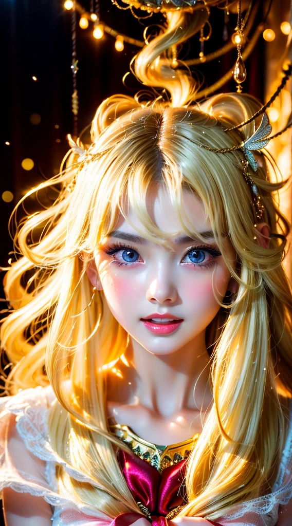 Best Quality, Masterpiece, 8k, RAW, Cute yellow Silk Cat Ear Girl, (Ghost-Girl:1.4), yellow long hair, cute yellow Lingerie, (engulfed in golden Flames:1.2), ghostly light, eerie Atmosphere, (full-body Portrait), Deep-Woods, (Fog:1.2), (Glowing Eyes:1.2)