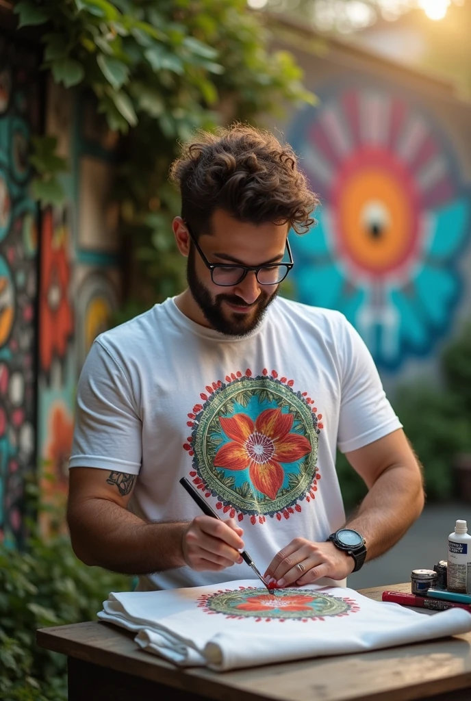A man branding his tshirt in an very aesthetic way