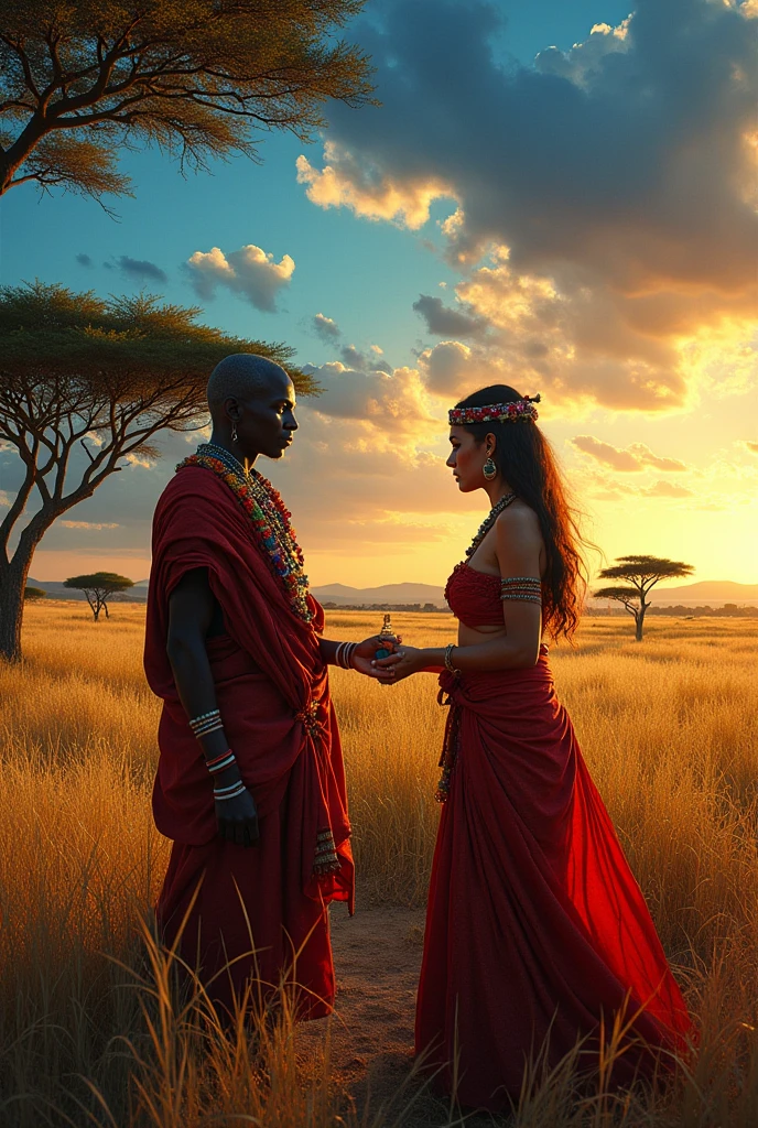 The Fall of the Chief
In the heart of the Maasai Mara, where the golden grasses met the endless sky, lived Chief Lekie, a revered leader whose wisdom and strength were the bedrock of his people. His life was one of honor and prosperity until he met Isabella, a striking woman from distant lands, who came to the Mara seeking adventure and a deeper understanding of the Maasai way of life.
Isabella and Lekie’s love was both powerful and unusual. Despite the cultural chasm between them, their bond grew stronger, and soon, they were wed in a grand ceremony that united two worlds. To the Maasai, it was a symbol of unity; to Isabella, it was an escape from her past.
But beneath Isabella’s enchanting facade lay a darker ambition. She desired not just Lekie's heart but his empire. Gradually, she sowed seeds of discord and confusion, manipulating Lekie into believing his own people were turning against him. As time went on, her control over him grew, cloaking him in uncertainty and doubt.
One fateful evening, as the sun dipped below the horizon, Isabella presented Lekie with a potion she claimed would enhance his vision and insight. Trusting his beloved wife, he drank it without hesitation. However, the potion was a cruel trick. The world around him darkened, and his once-clear vision was consumed by shadows.
Blinded and vulnerable, Lekie was helpless as Isabella orchestrated his downfall. She convinced the council that Lekie’s incapacity made him unfit to lead. His empire, the legacy of his ancestors, was now at risk. In a tragic culmination of betrayal, Isabella's machinations led to Lekie's tragic end, shrouded in deceit.
With the chief gone, Isabella seized control of the Maasai lands. She exploited the wealth and influence she had inherited through treachery, stripping the Mara of its soul and erasing the legacy of Chief Lekie.
The Maasai, now under foreign rule, mourned the loss of their leader and the end of an era. The stories of Lekie and his tragic love became