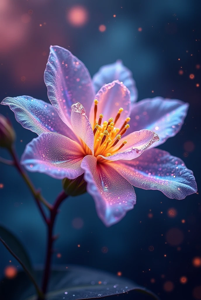 crystal blossom flower, fantasy, galaxy, transparent, sparkling, sparkling的, brilliant, rich and colorful, Amazing photography, Dramatic Lighting, Photo Realism, Extremely detailed, 4K, Depth of Field, high resolution
