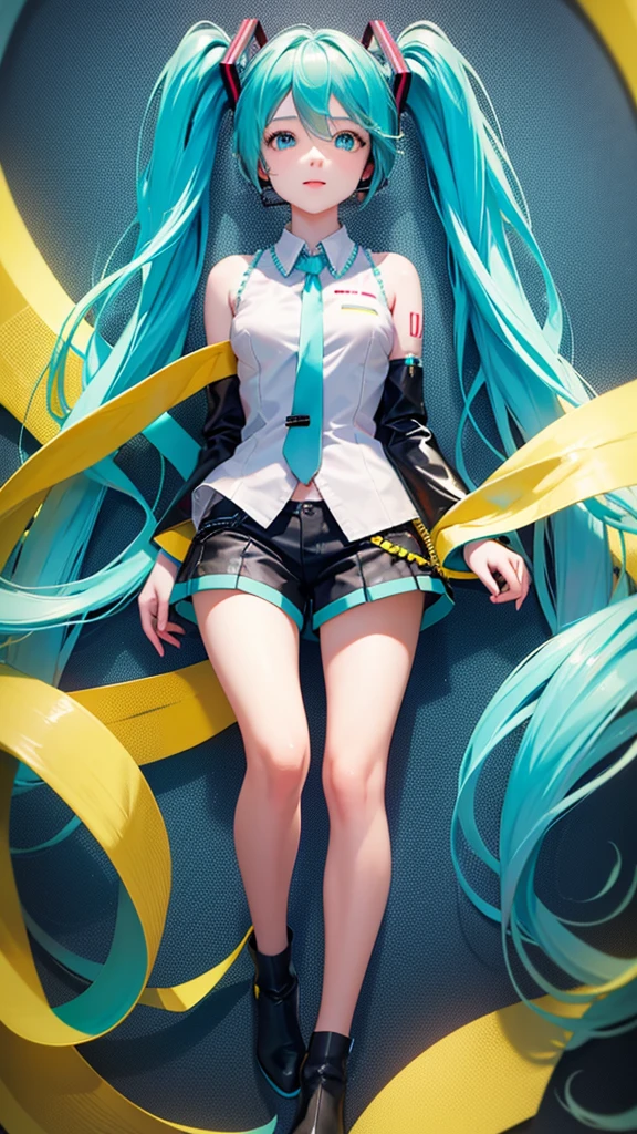 Hatsune miku in yellow brazilian shirt and short jeans fullbofy art 