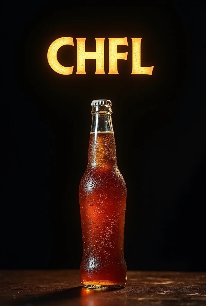 The letters “CHFL” in gold with a black background with a soda