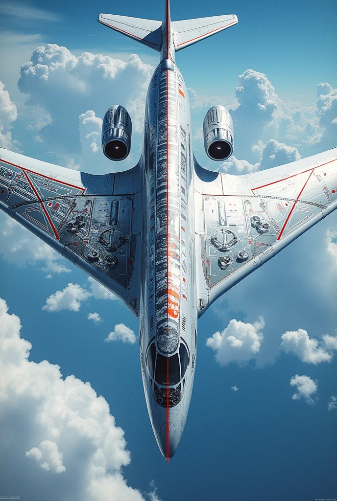 (cover page), real, aircraft or spacecraft,magazine cover, aerospace, creative, gives a feel of being aerospace engineer,classic image, superiority of aerospace industry, , left side of image skeleton , right side of the image external structure, patches of showing internal parts of the aircraft, point of view as 30 degree to front view, sky background