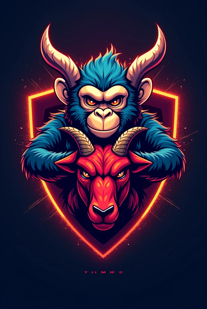 TIME E-sports LOGO with a MONKEY holding the head of a RED GOAT catching the MKT initials 500x500