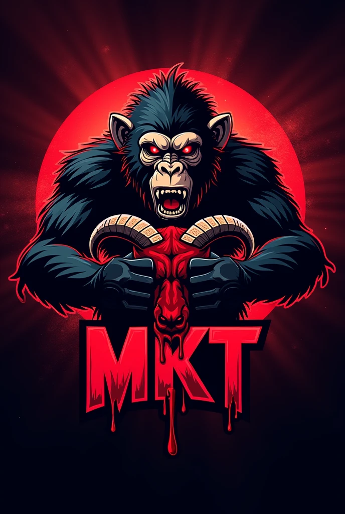 TIME E-sports LOGO with a monkey holding a goat's head with blood, with the acronym MKT, 500x500