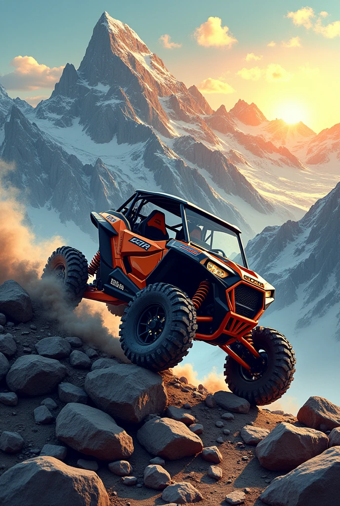 Create a logo of a RZR going up a mountain and that my name is 'A Por Todo'