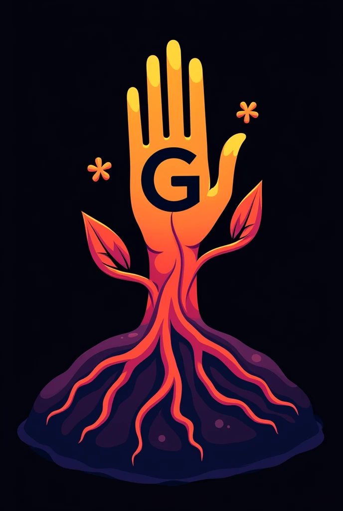 A political logo that insists on youth, I want an open hand to come out of the earth and have roots. The color combination will be orange and purple. It will have the acronym GEN. With a black background